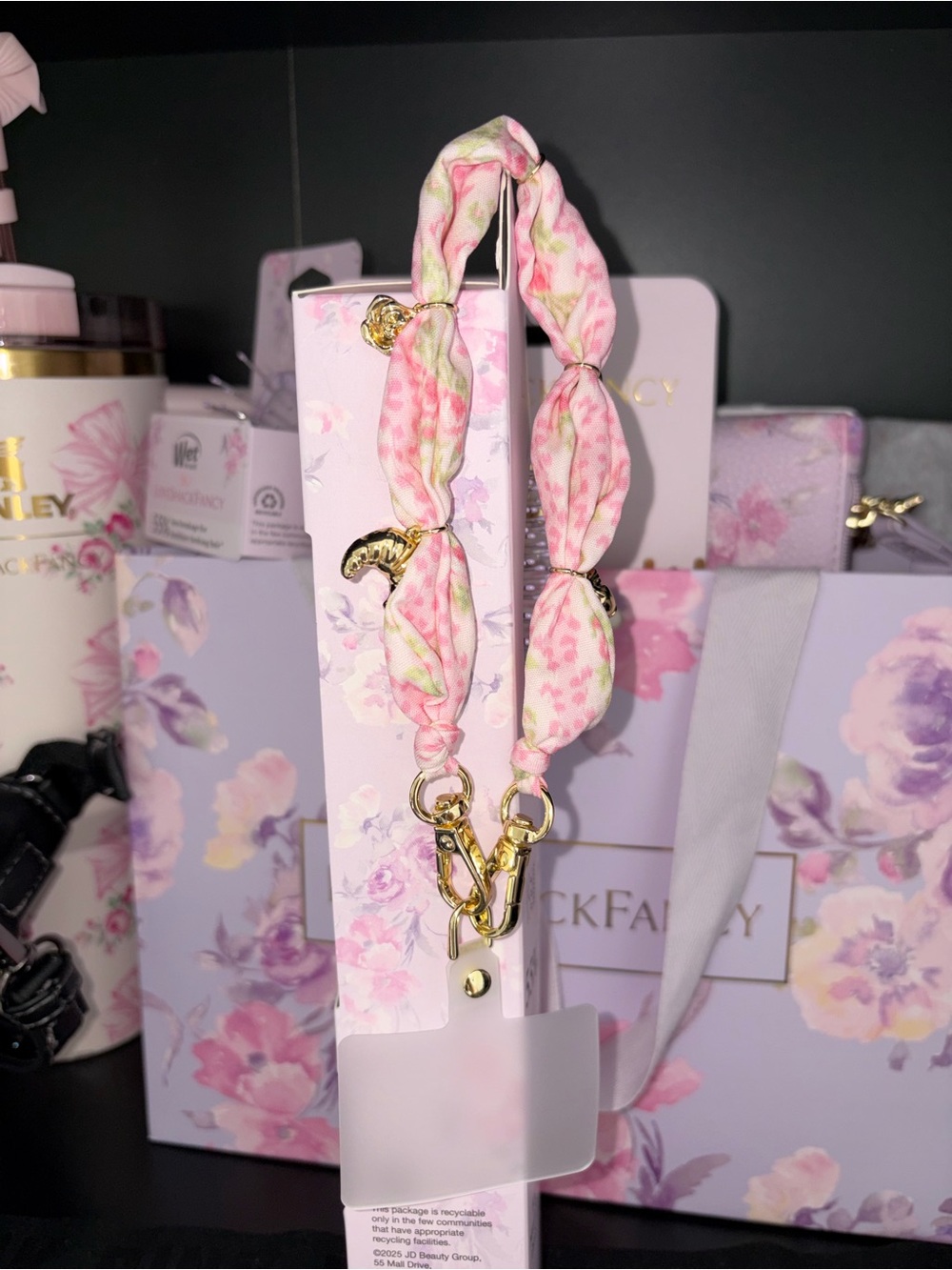 LoveShackFancy X Case Mate pink blooming heirloom phone charm keychain